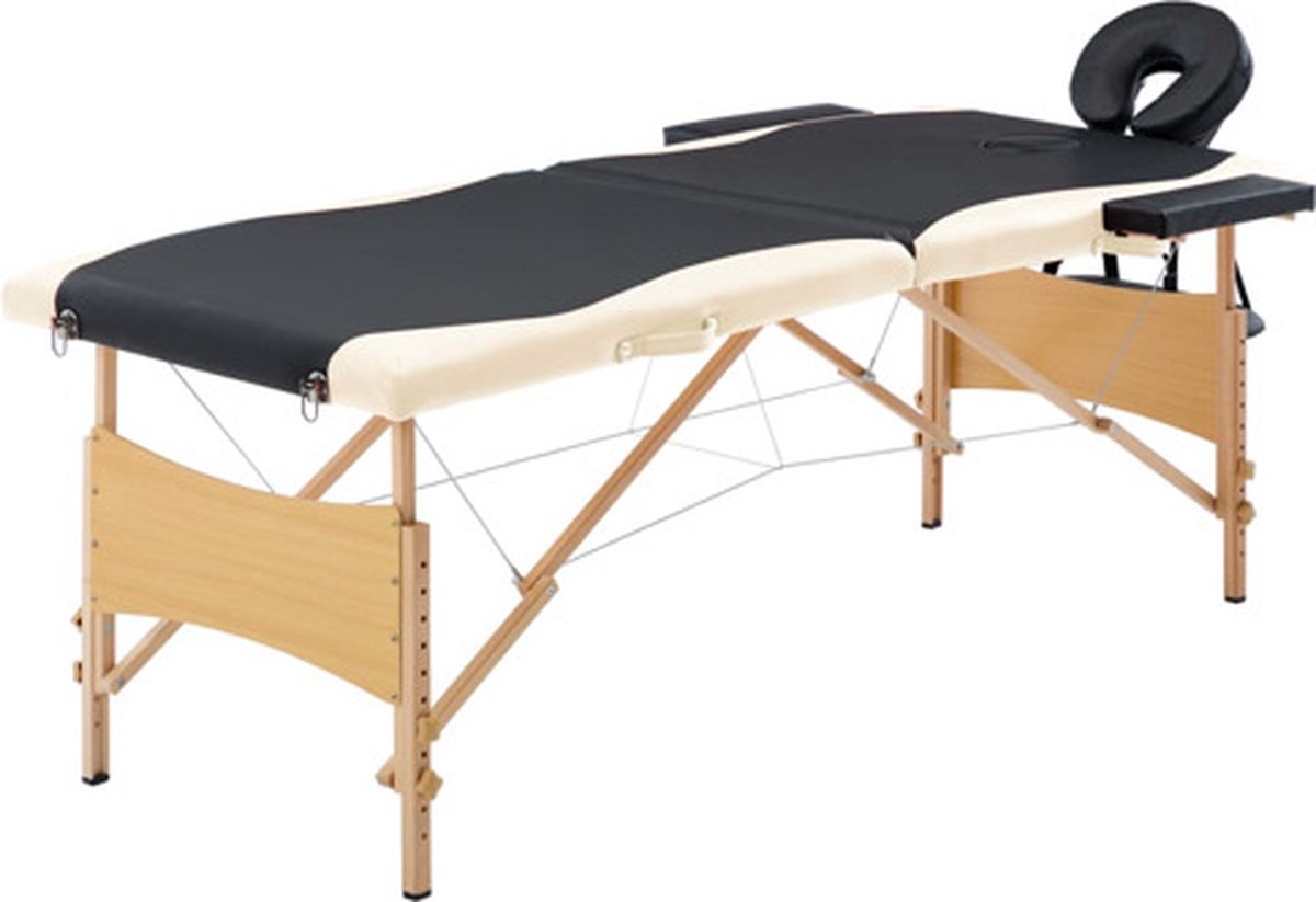 Goedkoopste vidaXL - Massagetafel - inklapbaar - 2 - zones - hout - zwart - en - beige