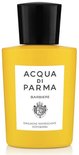 Gele fles met een wit etiket van Acqua di Parma Barbiere, verfrissende aftershave emulsie.