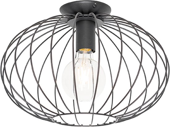QAZQA margarita – Design Hanglamp – 1 lichts – Ø 36 cm – Zwart – Woonkamer | Slaapkamer | Keuken