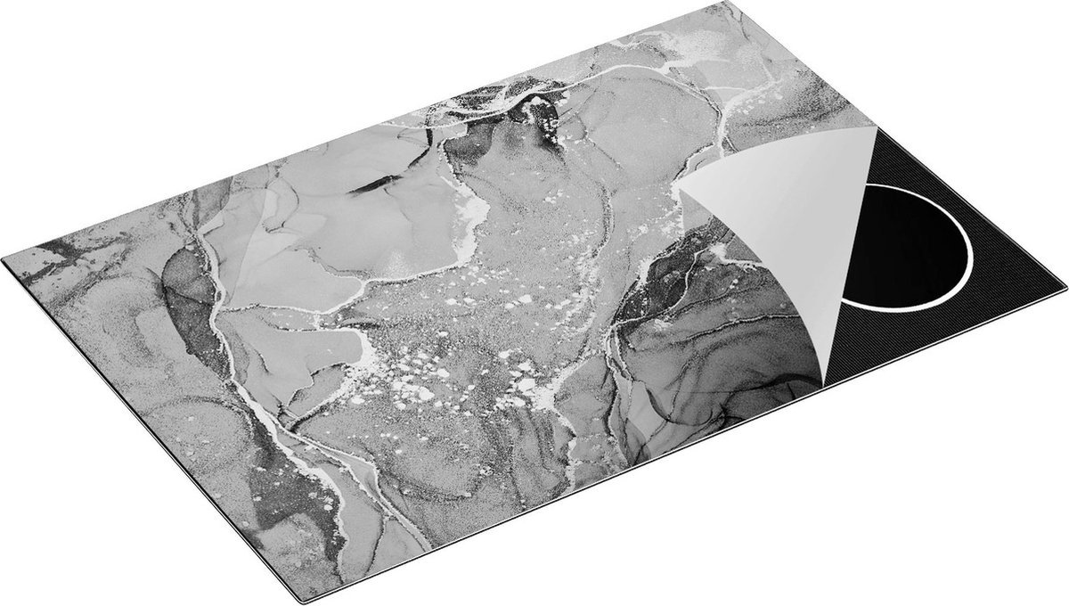 Chefcare Inductie Beschermer Abstracte Luxe Kunst van Marmer- Zwart Wit - 80x55 cm - Afdekplaat Inductie - Kookplaat Beschermer - Inductie Mat