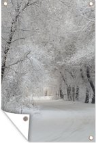 Affiche jardin - Hiver - Neige - Toile jardin - Peinture jardin arbres - Arbres - Décoration de jardin - Nature - 120x180 cm