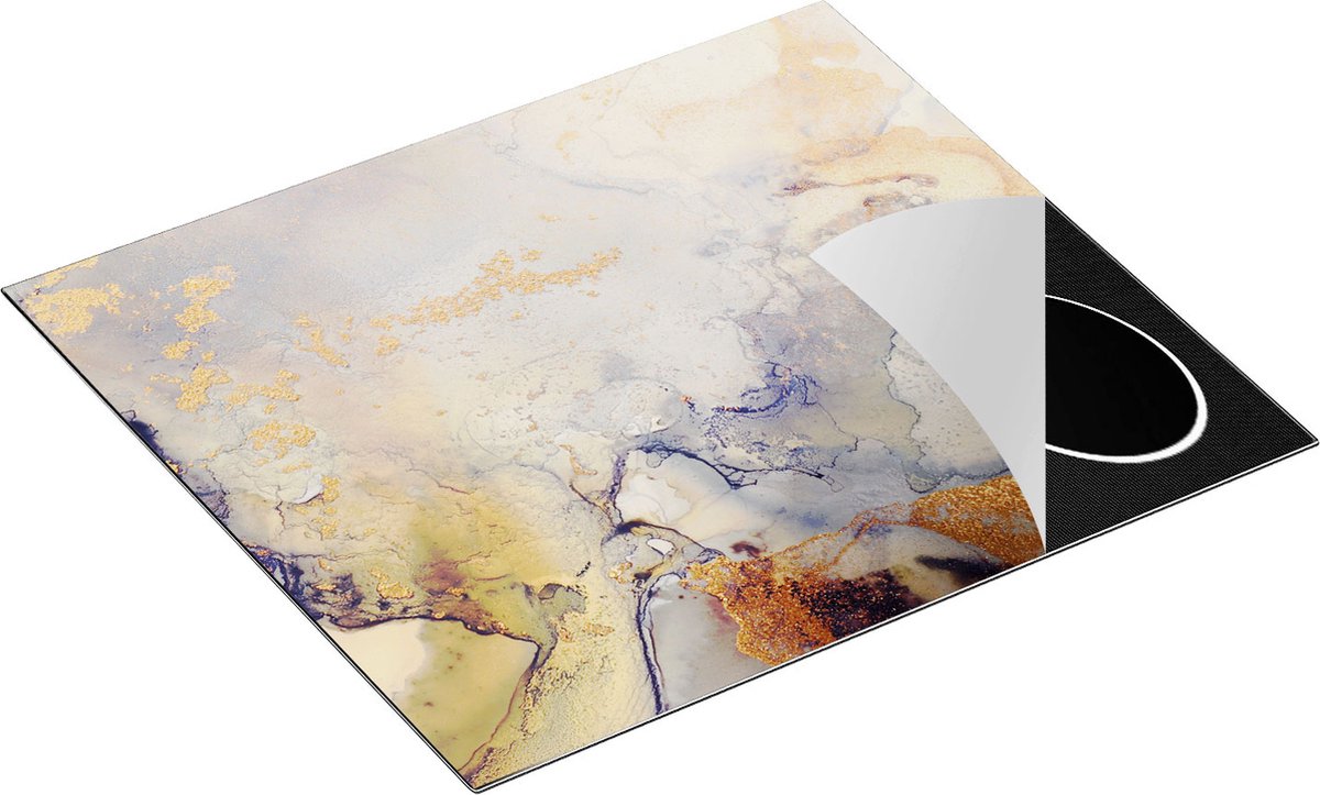 Chefcare Inductie Beschermer Abstracte Kunst - Zwart Grijs Goud - 60x55 cm - Afdekplaat Inductie - Kookplaat Beschermer - Inductie Mat