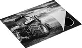 Chefcare Inductie Beschermer Tractor bij Zonsondergang - Trekker - Zwart Wit - 71x52 cm - Afdekplaat Inductie - Kookplaat Beschermer - Inductie Mat