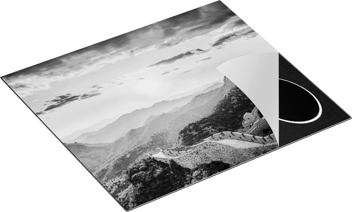 Chefcare Inductie Beschermer De Chinese Muur door de Bergen met Zon - Zwart Wit - 59x51 cm - Afdekplaat Inductie - Kookplaat Beschermer - Inductie Mat
