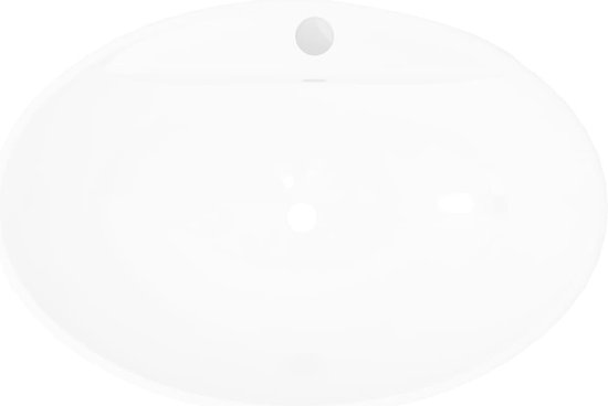 Lavabo ovale en céramique blanc avec trou pour robinet et trop-plein.