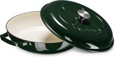 Navaris gietijzeren stoofpan met deksel- 3,5 liter gietijzeren ovenschaal van email - Geschikt voor alle warmtebronnen - Groen