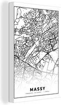 Toile Peinture Carte - Plan de ville - Massy - France - Plan - Zwart et blanc - 20x30 cm - Décoration murale
