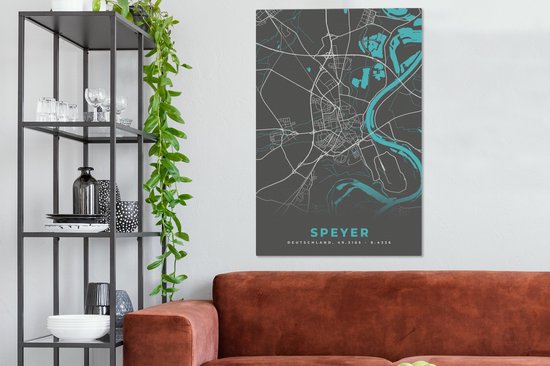 Canvas schilderij 90x140 cm - Wanddecoratie Plattegrond – Speyer – Blauw – Stadskaart – Kaart - Duitsland - Muurdecoratie woonkamer - Slaapkamer decoratie - Kamer accessoires - Schilderijen