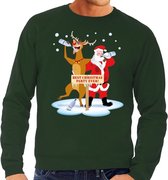 Foute kersttrui / sweater dronken kerstman en rendier Rudolf na kerstborrel/ feest groen voor heren - Kersttruien XXL