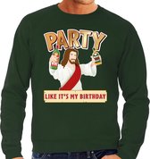 Foute Kersttrui / sweater - Party Jezus - groen voor heren - kerstkleding / kerst outfit M