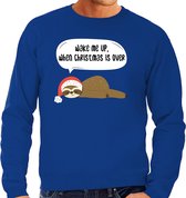Luiaard Kerstsweater / Kerst trui Wake me up when christmas is over blauw voor heren - Kerstkleding / Christmas outfit L