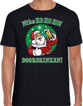 Fout Kerst t-shirt - bier drinkende kerstman - niks HO HO HO doordrinken - zwart voor heren - kerstkleding / kerst outfit L