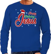 Foute Kersttrui / sweater - Happy Birthday Jesus / Jezus - blauw voor heren - kerstkleding / kerst outfit M