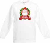 Kerst sweater / Kersttrui voor kinderen met Kerstman print - wit - jongens en meisjes sweater 110/116