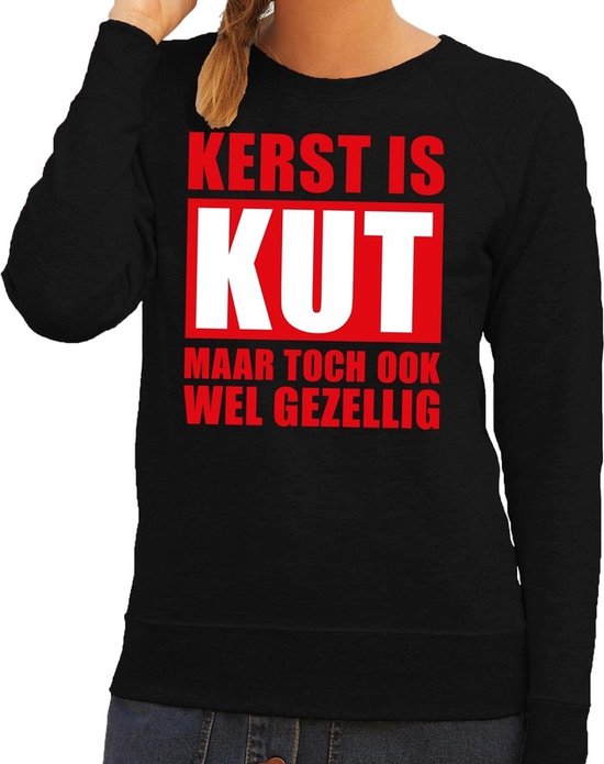 Bellatio Decorations Foute Kersttrui - Kerst is kut maar toch ook wel gezellig - zwart - voor dames XL