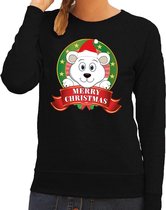 Foute kersttrui / sweater ijsbeer - zwart - Merry Christmas voor dames XS