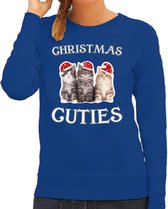 Kitten Kerstsweater / kersttrui Christmas cuties blauw voor dames - Kerstkleding / Christmas outfit XL