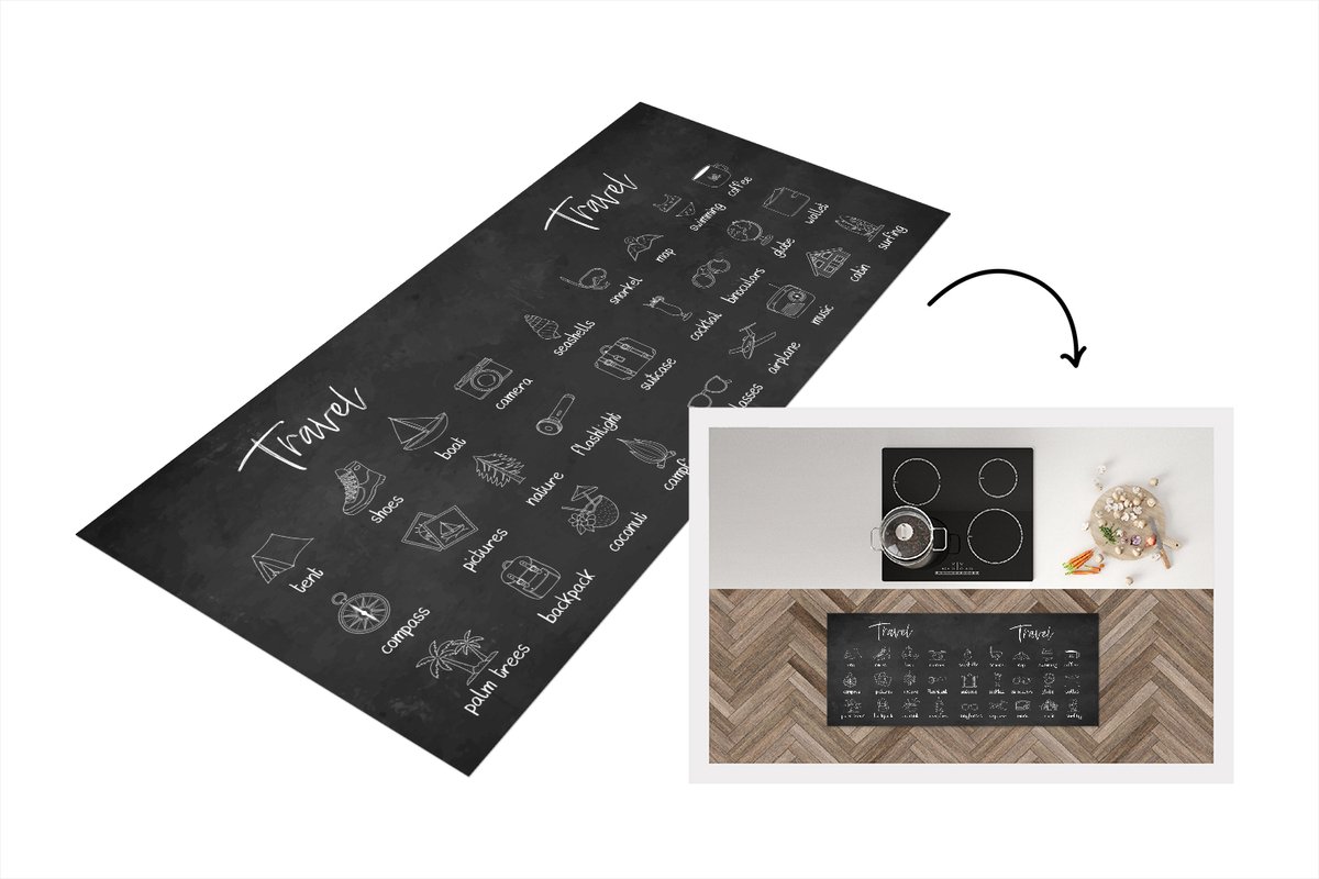KitchenYeah Keukenloper - Loper keuken - Spreuken - Quotes - Travel - Zwemmen - Koffie - 120x50 cm - Keukenloper vinyl Multicolor