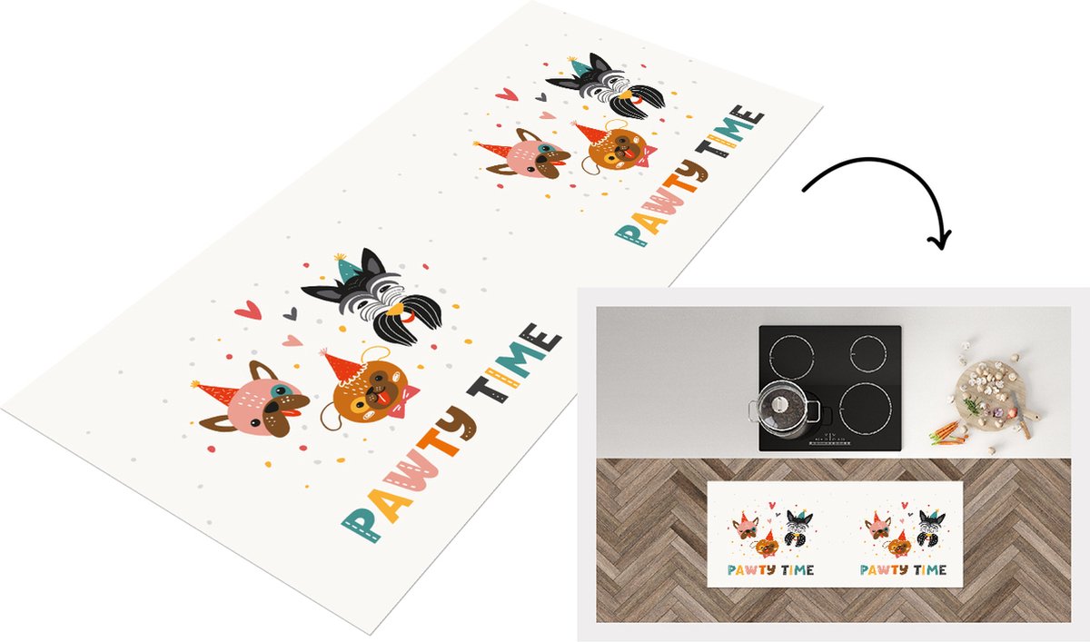 KitchenYeah Keukenloper - Loper keuken - Spreuken - Honden - Quotes - Pawty time - 120x50 cm - Keukenloper vinyl Multicolor