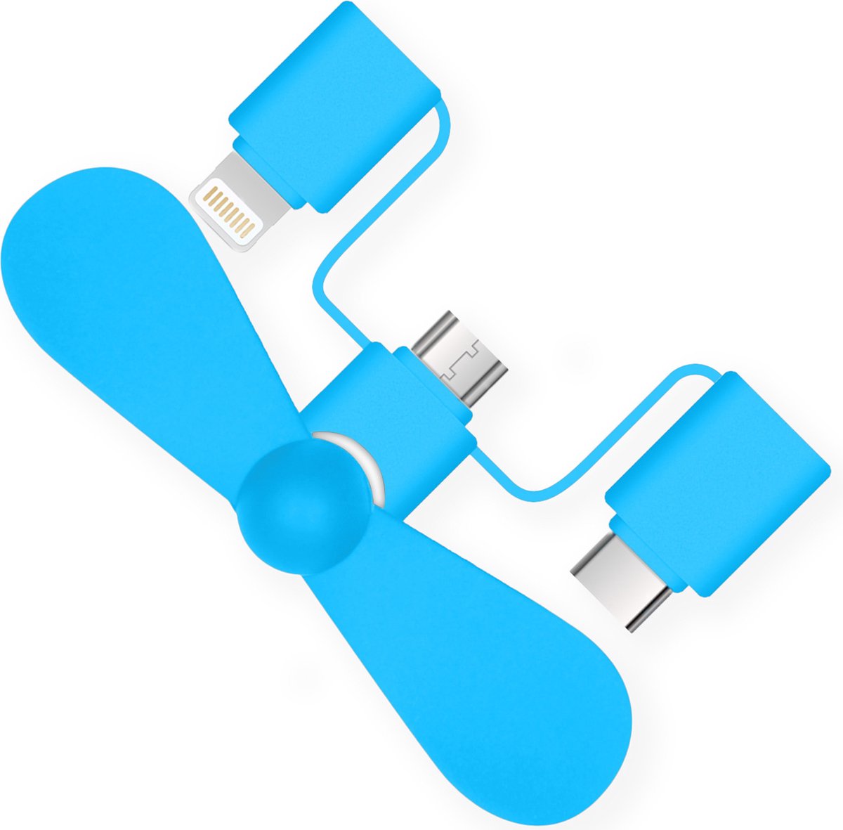 iMoshion 3-in-1 smartphone ventilator Lightning, USB-C & Micro-USB - Blauw