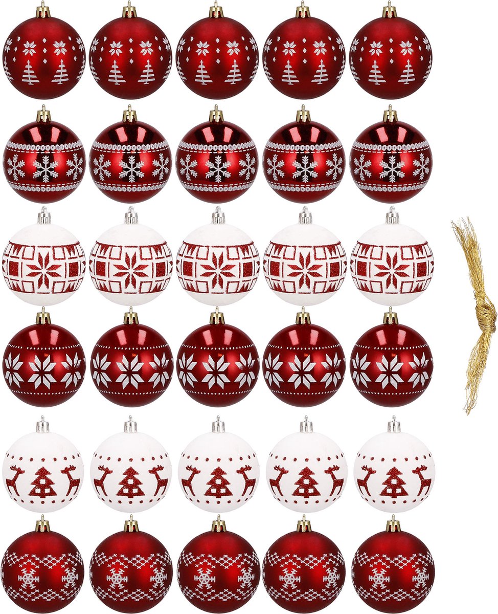 Springos Kerstballen | Kerstversiering | Onbreekbaar | 30 Stuks | 5 cm | Rood/Wit – foto 5