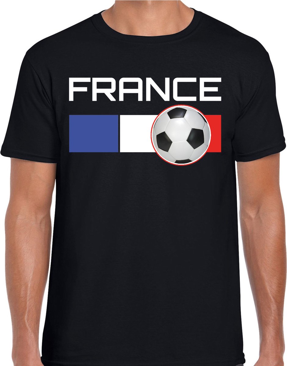 France / Frankrijk voetbal / landen t-shirt met voetbal en Franse vlag - zwart - heren - Frankrijk landen shirt / kleding - EK / WK / Voetbal shirts M