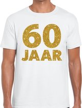 60 jaar goud glitter verjaardag t-shirt wit heren - verjaardag / jubileum shirts XXL