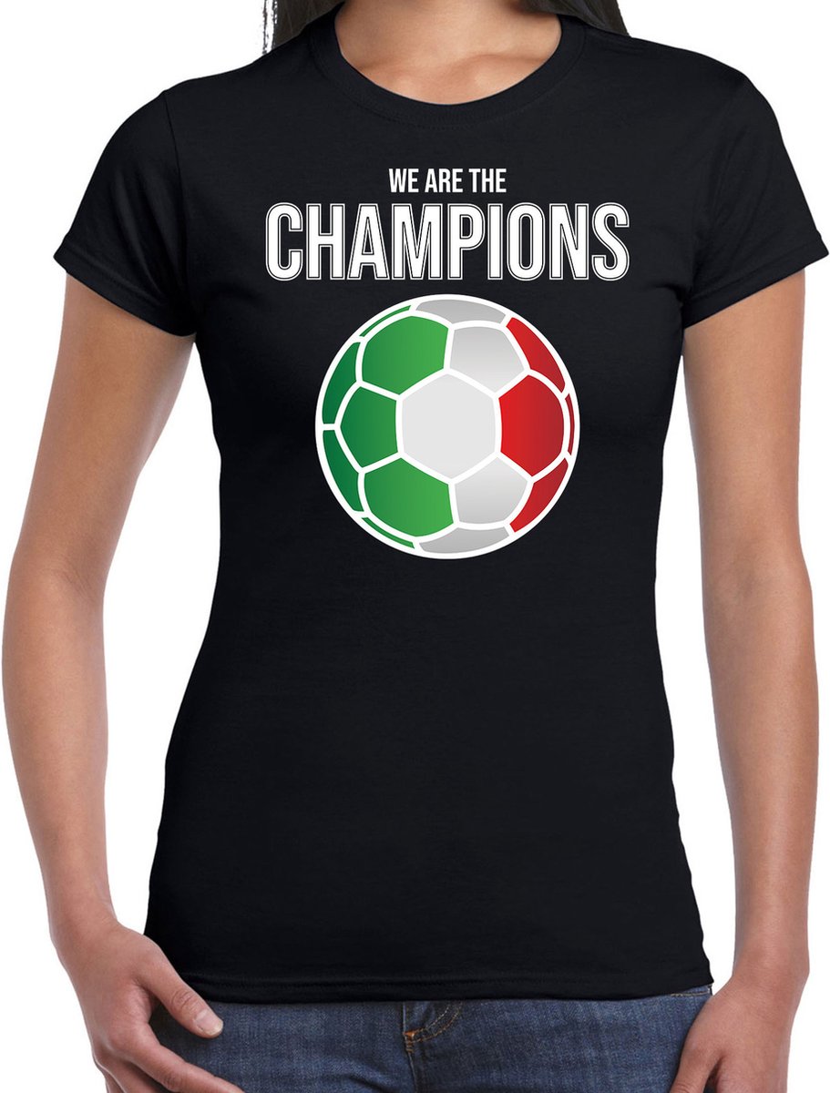 Italie EK/ WK supporter t-shirt - we are the champions met Italiaanse voetbal - zwart - dames - kleding / shirt S