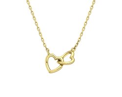 Lucardi Dames Ketting met hanger 2 harten - Echt Zilver - Ketting - valentijn cadeau - 42 cm - Goudkleurig