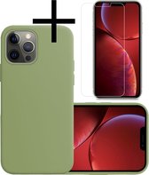Hoes Geschikt voor iPhone 13 Pro Hoesje Cover Siliconen Back Case Hoes Met Screenprotector - Groen