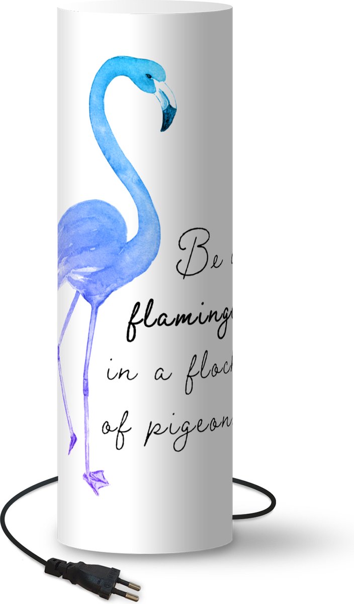 Lamp - Nachtlampje - Tafellamp slaapkamer - Flamingo - Waterverf - Letters - Blauw - 60 cm hoog - Ø19.1 cm - Inclusief LED lamp