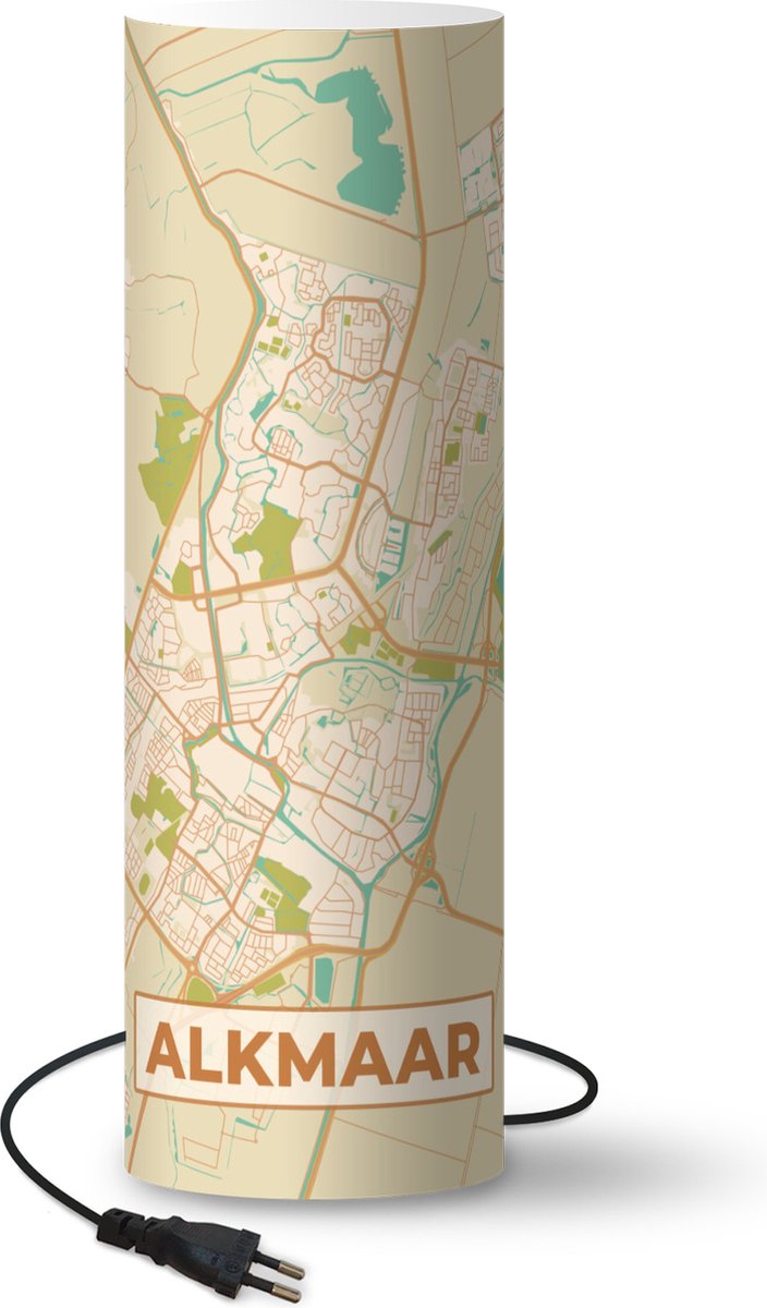 Lamp - Nachtlampje - Tafellamp slaapkamer - Kaart - Alkmaar - Vintage - 70 cm hoog - Ø22.3 cm - Inclusief LED lamp
