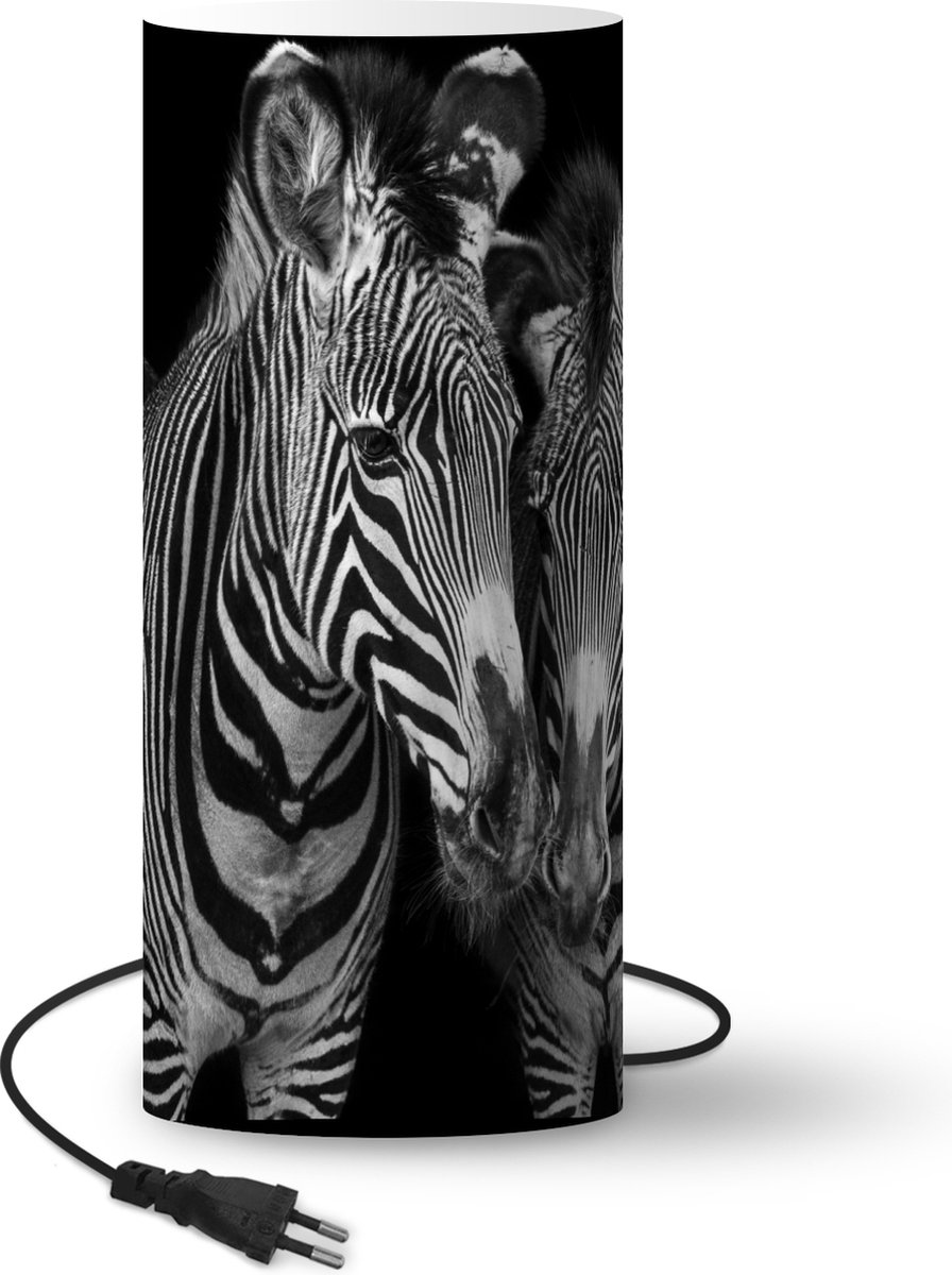 Lamp - Nachtlampje - Tafellamp slaapkamer - zebra met haar jong op zwarte achtergrond - 70 cm hoog - Ø29.6 cm - Inclusief LED lamp