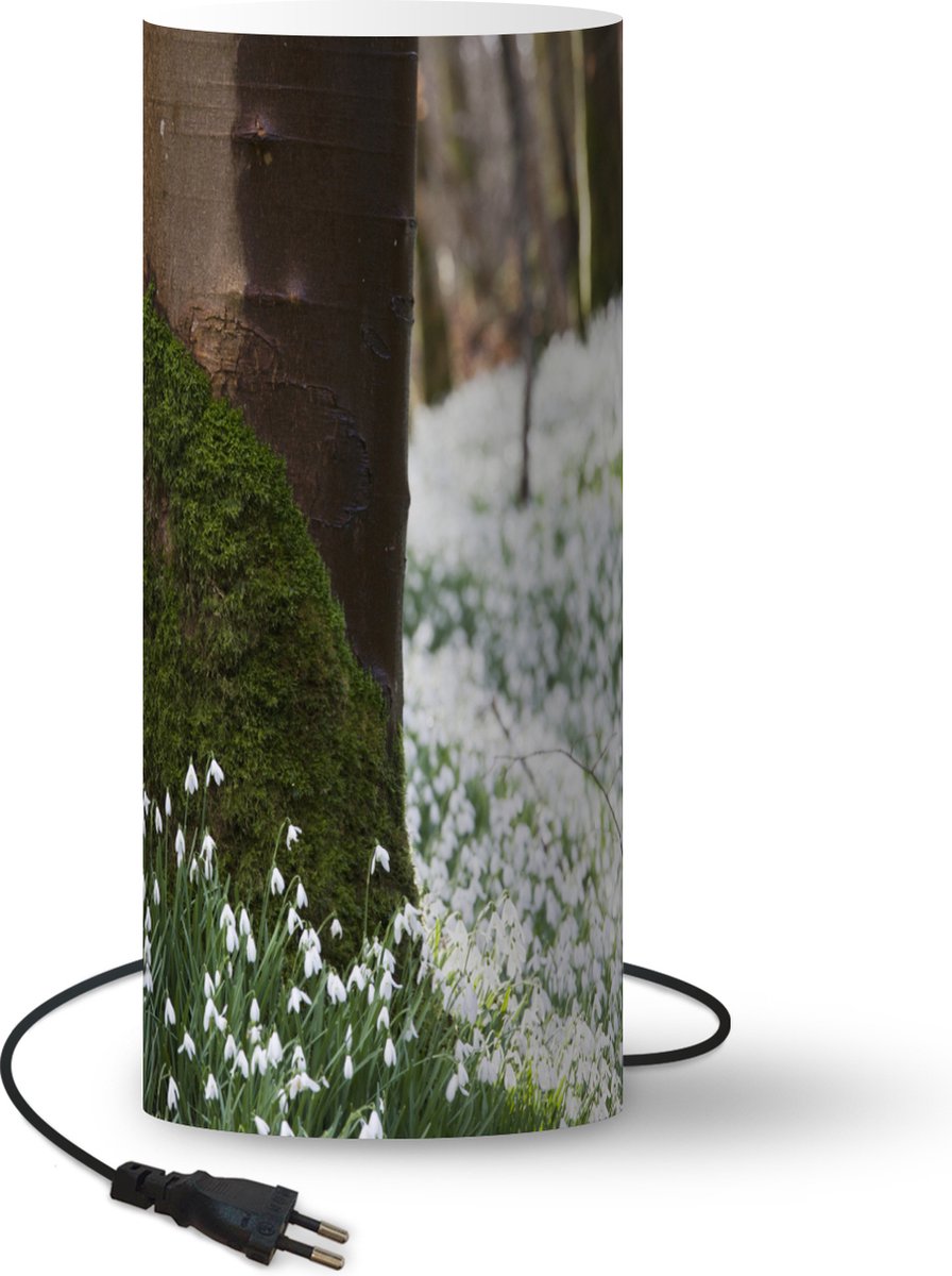 Lamp - Nachtlampje - Tafellamp slaapkamer - Een veld vol met sneeuwklokjes tegen bomen - 33 cm hoog - Ø14.3 cm - Inclusief LED lamp