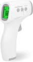 Witte Medisana infrarood thermometer met groen display waarop 36.8 staat.