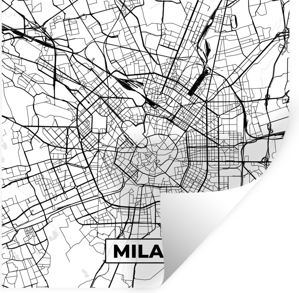 Muurstickers - Sticker Folie - Kaart - Milaan - Stadskaart - Zwart Wit - Plattegrond - 120