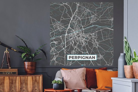 Stickers muraux - France - Perpignan - Plan de Ville - Plan - Plan - 120x120 cm - Film Adhésif XXL