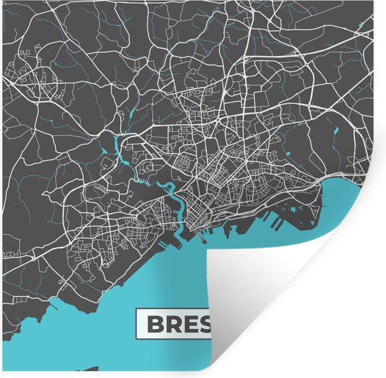Stickers muraux - Brest - France - Carte - Plan de la ville - Carte - 30x30 cm - Film adhésif
