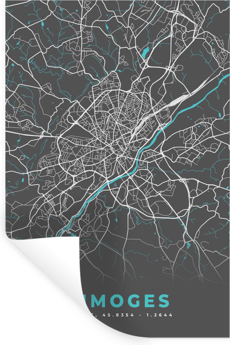 Muurstickers - Sticker Folie - Frankrijk - Plattegrond - Kaart - Stadskaart - Limoges - 40