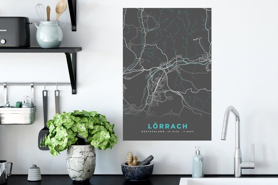 Stickers muraux - Allemagne - Blauw - Lörrach - Plan de la ville - Carte - Plan d'étage - 40x60 cm - Feuille adhésive
