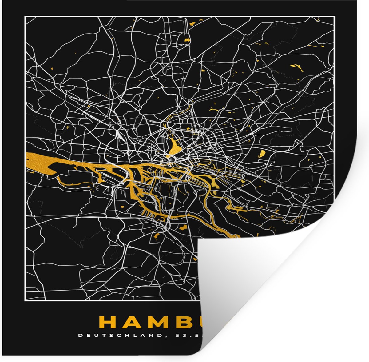 Muurstickers - Sticker Folie - Hamburg - Duitsland - Kaart - Goud - Plattegrond - Stadskaa