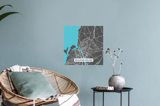Muurstickers - Sticker Folie - Boulogne-sur-Mer - Frankrijk - Plattegrond - Stadskaart - Kaart - 30x30 cm - Plakfolie - Muurstickers Kinderkamer - Zelfklevend Behang - Zelfklevend behangpapier - Stickerfolie