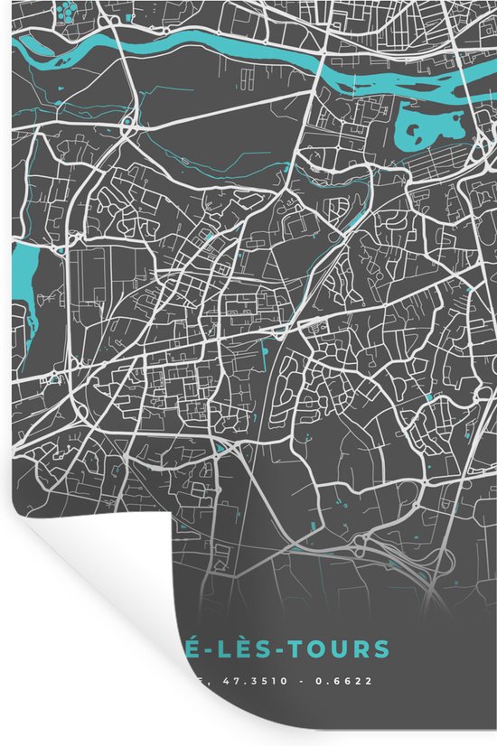 Stickers Stickers muraux - Joué-lès-Tours - France - Carte - Carte - Plan de ville - 40x60 cm - Film adhésif