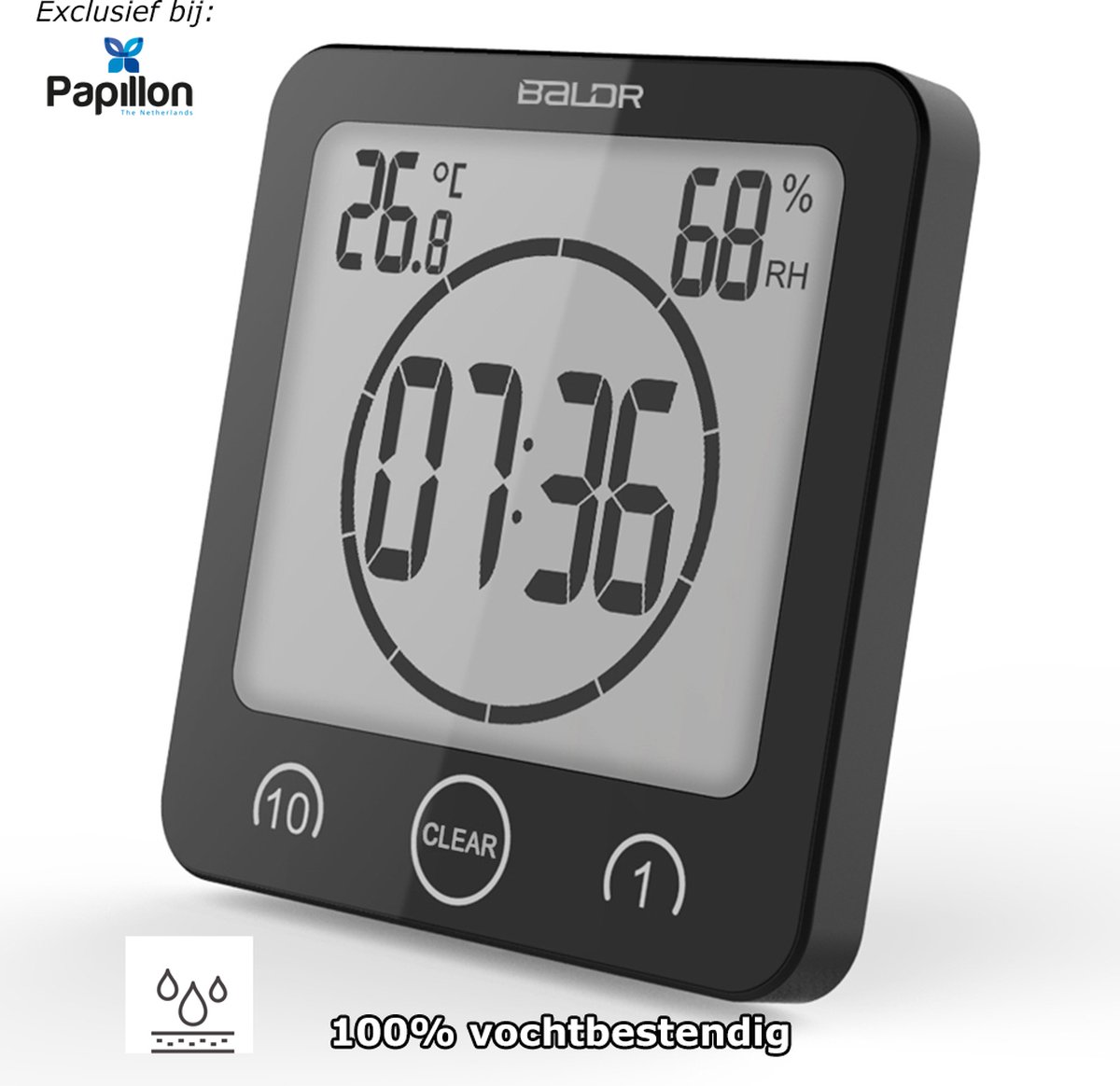 Badkamerklok Digitaal Douche Timer & Klok Zuignap Zwart