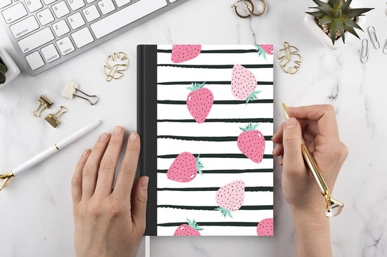 Carnet - Carnet d'écriture - Été - Fraises - Rose - Carnet - Format A5 - Bloc-notes