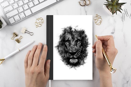 Carnet - Carnet d'écriture - Lion - Zwart - Wit - Carnet - Format A5 - Bloc-notes
