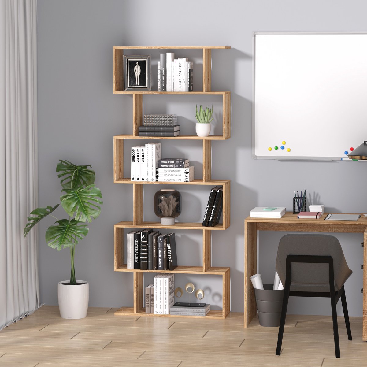 Étagère Bibliothèque 2 Niveaux HOMCOM 60x24x63cm - Effet Bois Naturel, Étagère Réglable, Pour Salon/Chambre/Bureau - 8