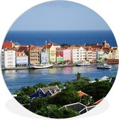 WallCircle - Wandcirkel ⌀ 30 - Uitzicht op de huizen van Willemstad in Curaçao - Ronde schilderijen woonkamer - Wandbord rond - Muurdecoratie cirkel - Kamer decoratie binnen - Wanddecoratie muurcirkel - Woonaccessoires