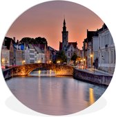 WallCircle - Wandcirkel ⌀ 90 - Brugge - Zon - Water - Ronde schilderijen woonkamer - Wandbord rond - Muurdecoratie cirkel - Kamer decoratie binnen - Wanddecoratie muurcirkel - Woonaccessoires