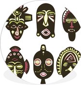 WallCircle - Wandcirkel ⌀ 60 - Illustratie van Afrikaanse maskers - Ronde schilderijen woonkamer - Wandbord rond - Muurdecoratie cirkel - Kamer decoratie binnen - Wanddecoratie muurcirkel - Woonaccessoires